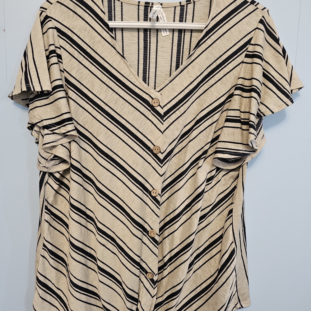 Striped V-Neck Button-Up Women's Top